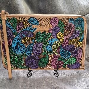 Hand Painted Multicolor Paisley Clutch Wristlet